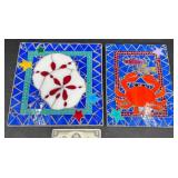 2 Mosaic Wall Hanging Tiles ï¿½ Crab & Sand Dollars