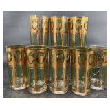 10ï¿½Vntg Culver Highball Glassesï¿½Green Lattice