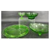 Vintage Uranium Cake Plate & Sherbet Dish +