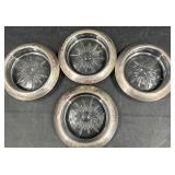 4 Silver-Rimmed Starburst Glass Coasters