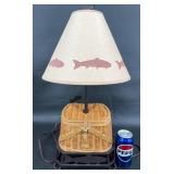 Fishing Creel Basket Lamp w Fish Motif Shade
