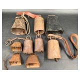 9 Antique Primitive Rustic Cowbells