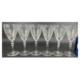 6 Vintage Etched Floral Glass Wine Goblets