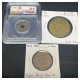 3 Antique Asian Coins ï¿½ China & Japan 1888-1912
