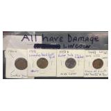 4 Lincoln Pennies w Errors ï¿½ 1918, 1944D&S, 1958D