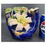 Antique Majolica Gold Band Lily Flower Vase