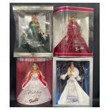 4 Holiday Barbie Dolls,ï¿½2001-2004 Set