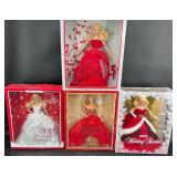 4 Holiday Barbie Dolls 2007, 2012-2014ï¿½Set