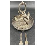 Vintage Silver Plated Tray w 3 Swan Salt Cellars+