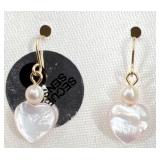 14KT Gold w Mother of Pearl Heart Dangle Earrings