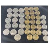 25 US Dollar Coins & 16 Kennedy Half Dollars