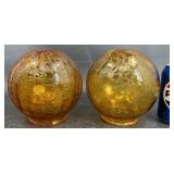 Pair 6ï¿½ï¿½ Vntg MCM Amber Crackle Glass Light