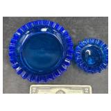 2 Vntg 1960ï¿½s Fenton Hobnail Cobalt Blue Ashtrays