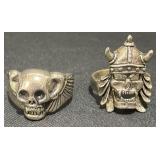 2 Menï¿½s Silver-Tone Rings ï¿½ Skull & Viking Skull