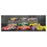 9 Diecast Cars w Themed Racing Designs
