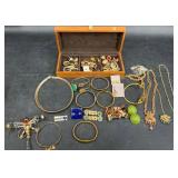 Gold Tone Jewelry 40 Lot w Brooches & Box