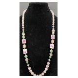 Rose Quartz Necklace w Real Jadeite Beads