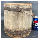 Vintage Wooden Bucket w Metal Bands & Handle