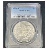 1881-S U.S. Morgan Silver Dollar PCGS MS63
