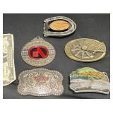 4 Assorted Belt Buckles w Taekwondo Medal