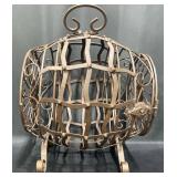 Vntg Wrought Iron Locking Wine Rack for 7 Bottles