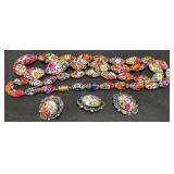Millefiori Glass Necklace w Earrings & Ring