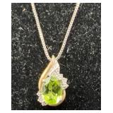 10KT Gold & .925 Sterling Peridot Pendant Necklace