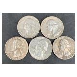 5 Silver Quarters Dated 1951-1964
