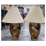 Pair Table Lamps w Animal Motif & Shades