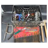 Crate of Assorted Tools, C-Clamps, Mallets +