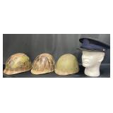 3 Vintage Military Helmets & Navy Cap