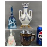 Hand-Painted Fenton Bell, Carnival Glass Mug +