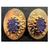 24KT Gold Plated Earrings w Blue Stone Accents