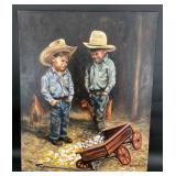 Original Boys in Cowboy Hats Painting by Blue Bond