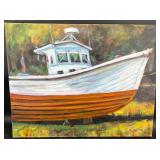 Original Astoria Oregon Boat Painting by Blue Bond