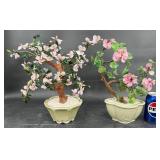 2 Vintage Bonsai Tree Sculptures w Cherry Blossoms