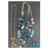 Blue Multi-Strand Necklace w 2 Prs Earrings +