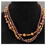 3-Strand Necklace w Tigerï¿½s Eye Beads, 14KT Clasp