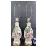2 Vntg Porcelain Hand Painted Shetland China Lamps