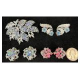 Coro Brooch Pin & 3 Pairs Rhinestones Earrings