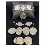 Coin Bracelet & Earrings Set w 6 Button Covers