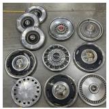 11 Vintage Car Hubcaps w Various Designs