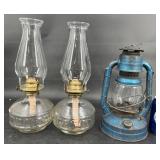 Vntg 1950ï¿½s Blue Dietz Little Wizard oil Lamps +