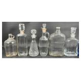 6 Vintage Glass Bottle Decanters w Stoppers
