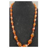 Amber-Colored Beaded Necklace w Filigree Clasp
