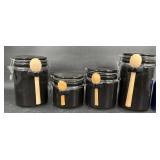 4-Pc Winsome Black Cannister Set w Wooden Spoons
