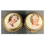 Pair Vntg Limoges Hand Painted Clip-On Earrings