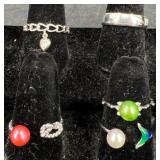 5 Sterling Silver Rings w Stones & Pearl