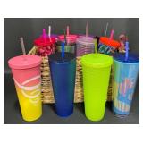 12 Starbucks Tall Drink Cups w Lids & Straws
