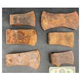 6 Old Rusted Axe Heads, Various Sizes & Types